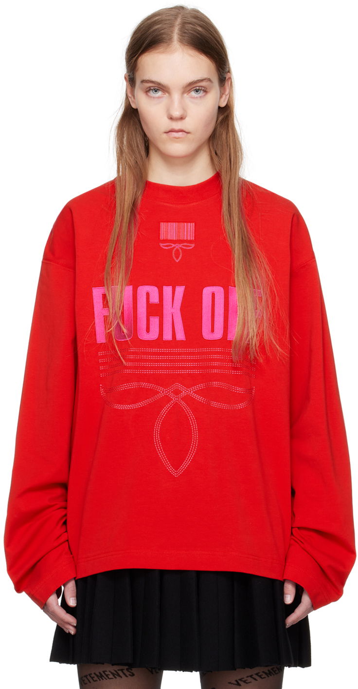 Dukserice VETEMENTS VTMNTS Embroidered Long Sleeve T-Shirt Crvena | VL20LS120R