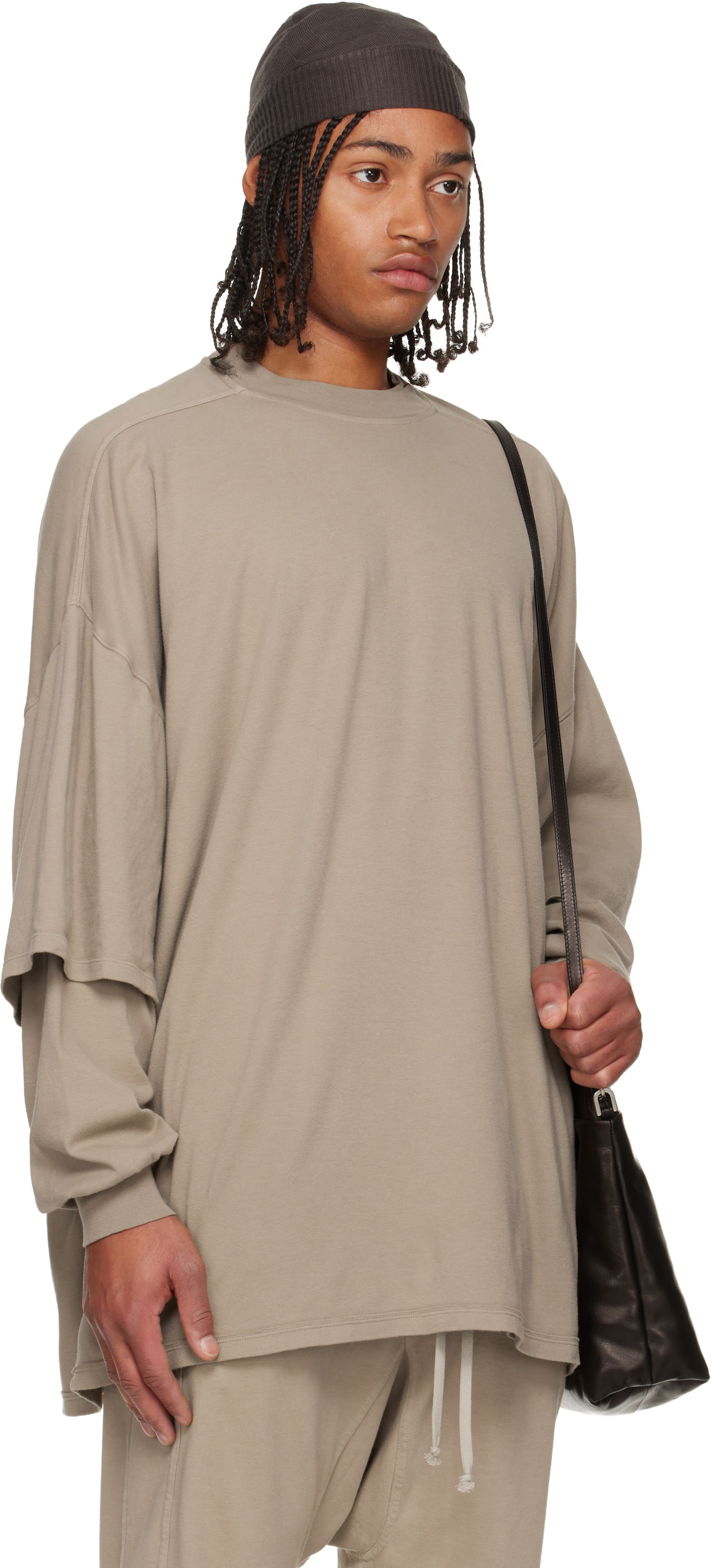 Dukserice Rick Owens Concordians Tommy Hustler Layered Sleeve Oversized Sweatshirt Bež | DU02E7266 JDB, 1