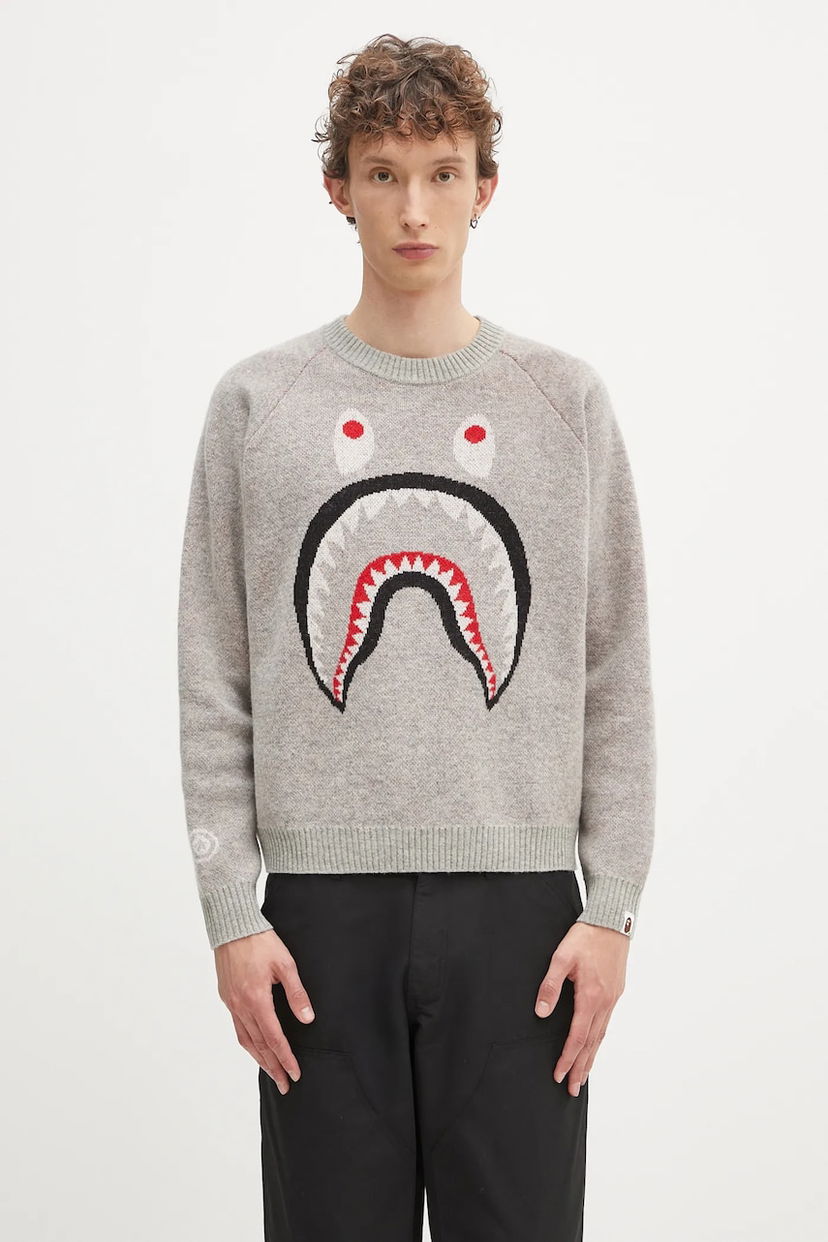 Džemper BAPE A Bathing Ape Shark Knit Sweater Siva | 1K80220004