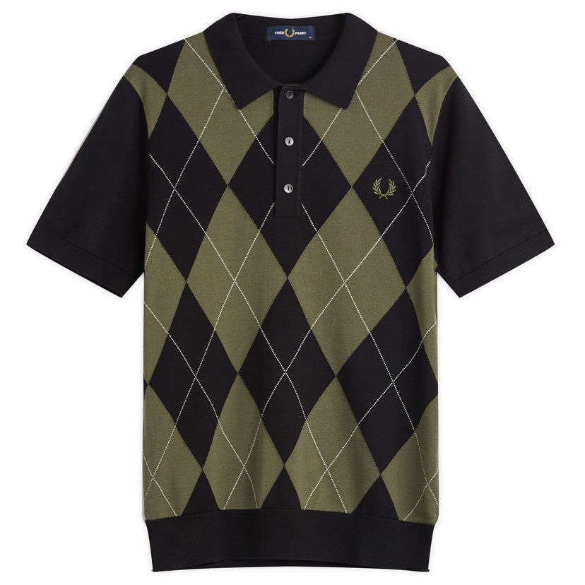 Polo majica Fred Perry Fred Perry Argyle Knitted Polo Shirt, Size Large Crna | K1317-102