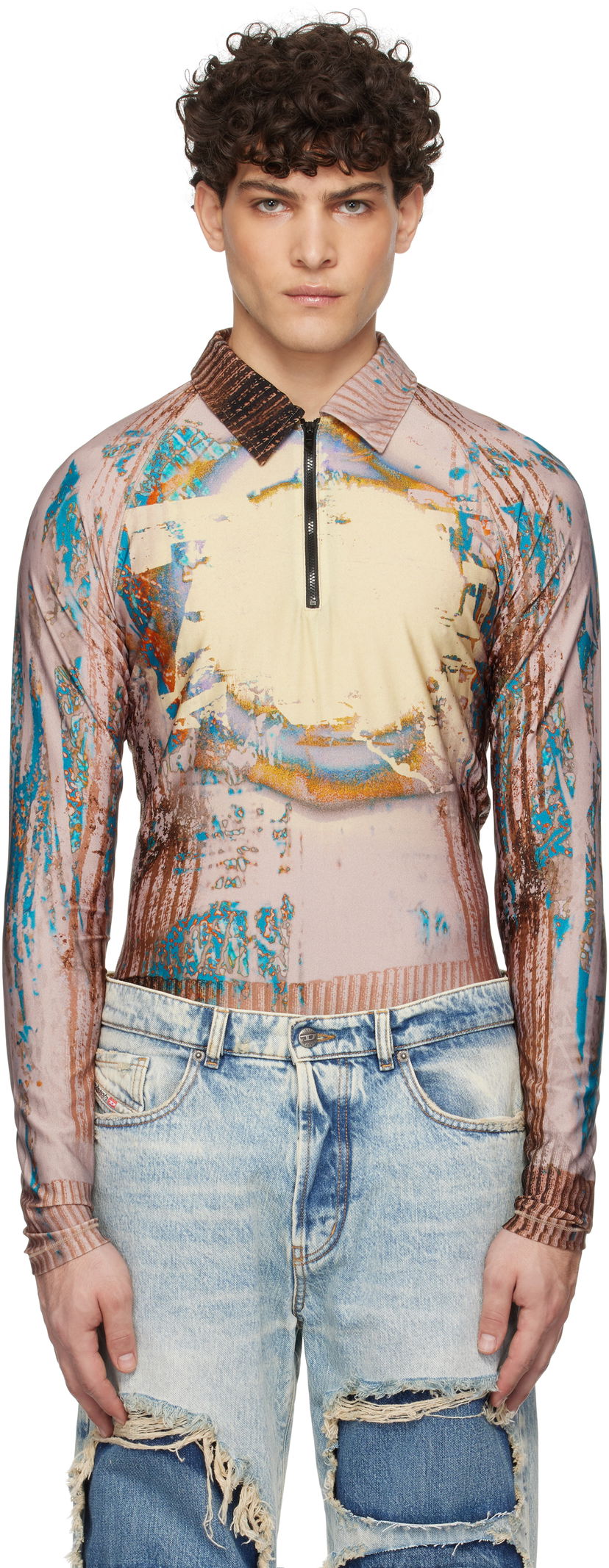 Polo majica Diesel Printed Long Sleeve Polo Višebojno | A15895-0HPAB-7EWA