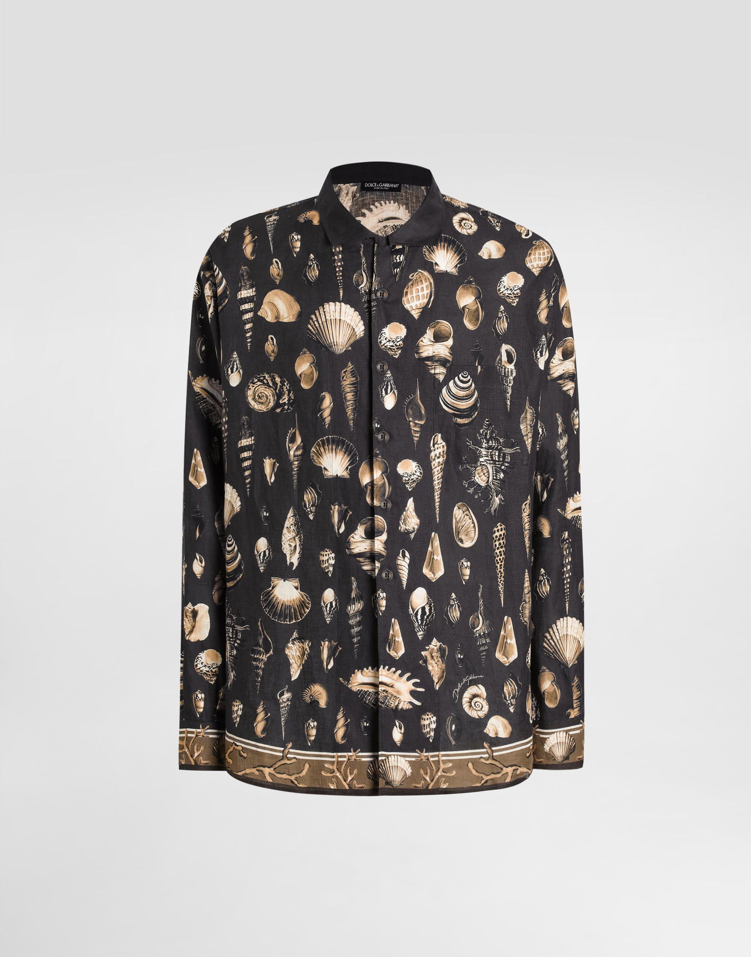 Košulja Dolce & Gabbana Dolce & Gabbana Oversized Linen Canvas Shell-Print Shirt Crna | G5NK0TFP4NSHM5PI, 0
