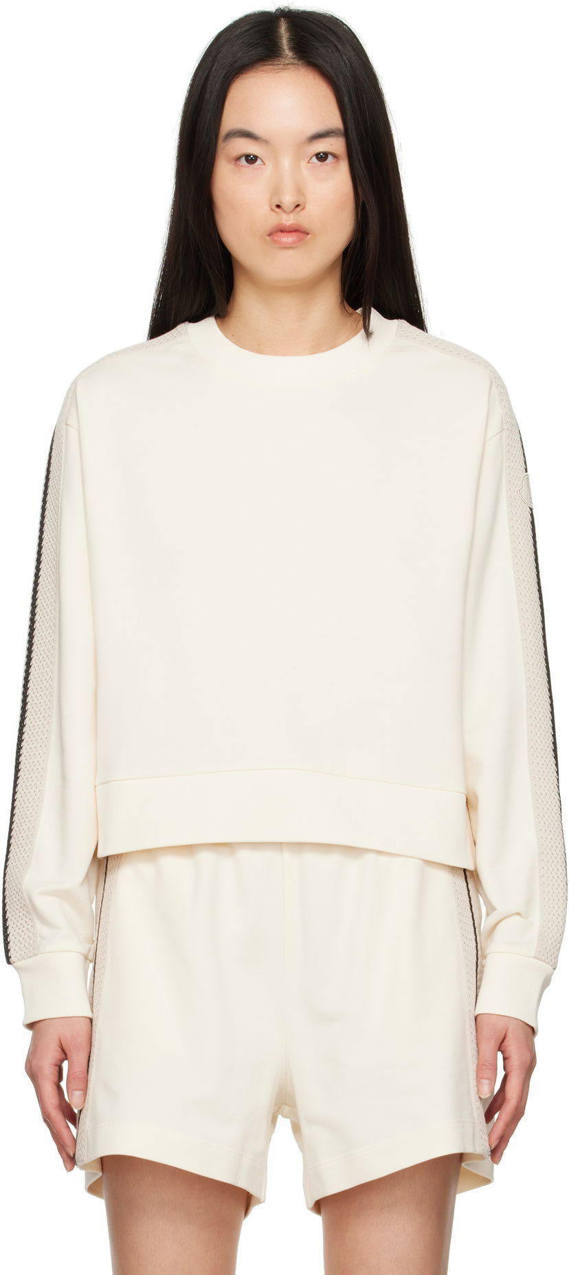 Džemper Moncler Moncler Cropped Sweatshirt with Striped Trim Bijela | K10938G0003389A1K