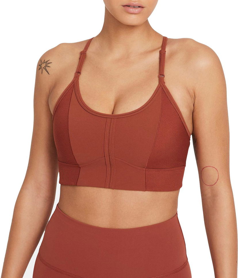 Grudnjak Nike Nike Yoga Dri-FIT Indy Light-Support Padded Longline Sports Bra Smeđa | dd1183-670