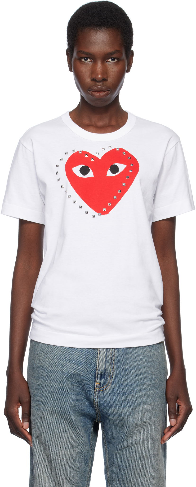 Majica kratkih rukava Comme des Garçons COMME des GARÇONS PLAY Stud Print Red Heart T-Shirt Bijela | AX-T803-051