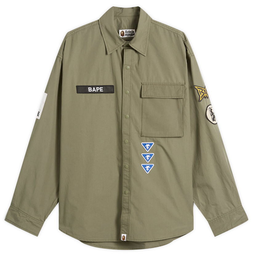 Košulja BAPE A Bathing Ape Logo Military Shirt Zelena | 001SHL801301M-ODR