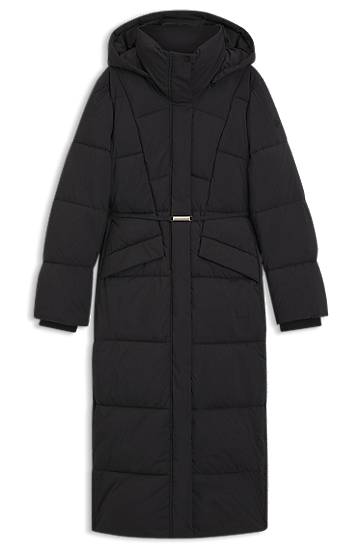 Kaputi BOSS Long-length padded coat with metallic belt detail Crna | 50546844