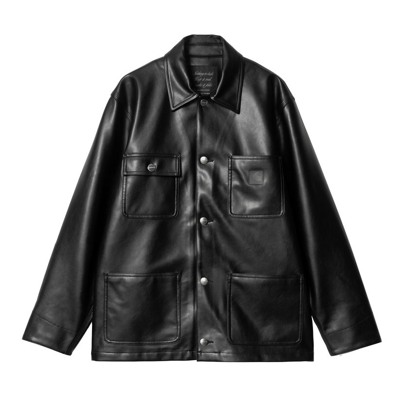Jakna Carhartt WIP Faux Leather Chore Jacket Crna | I034447_4