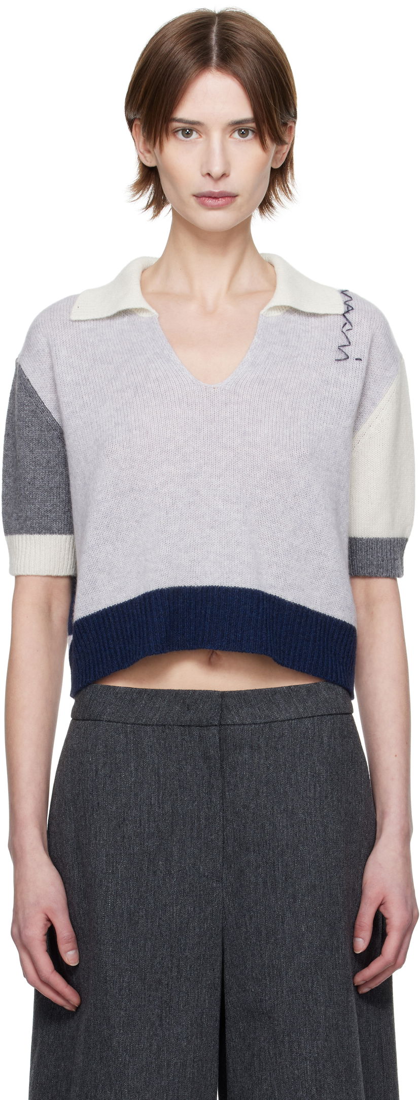 Džemper Marni Marni Cashmere Color-Block Polo Siva | CVMD0150EQ UFX385