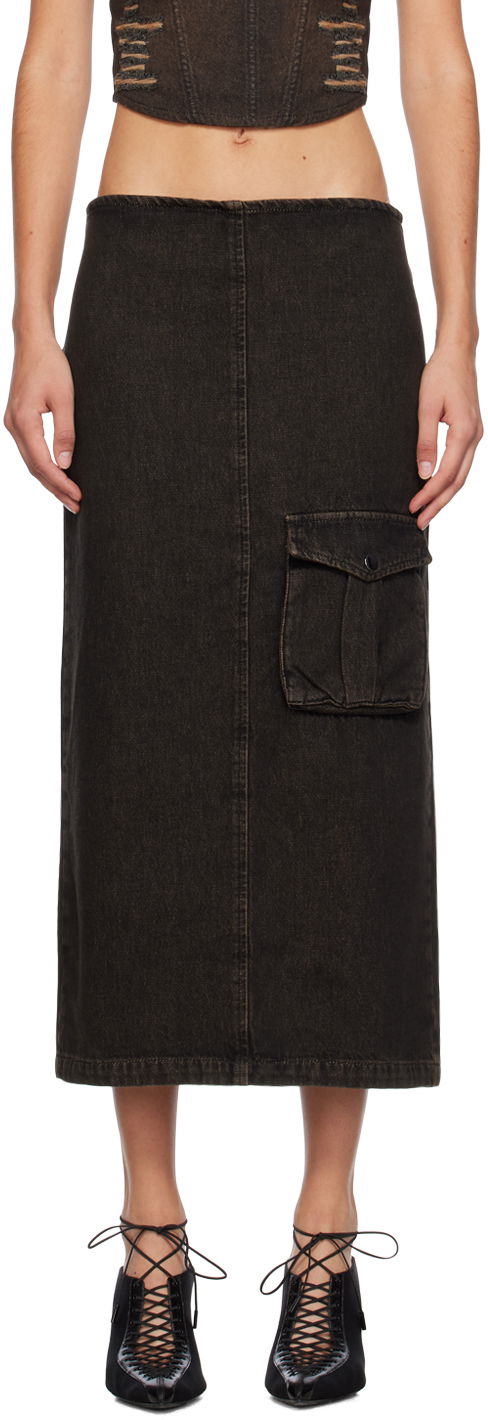 Suknja Miaou Miaou Freya Denim Maxi Cargo Pocket Skirt Crna | 4047SD4BLK