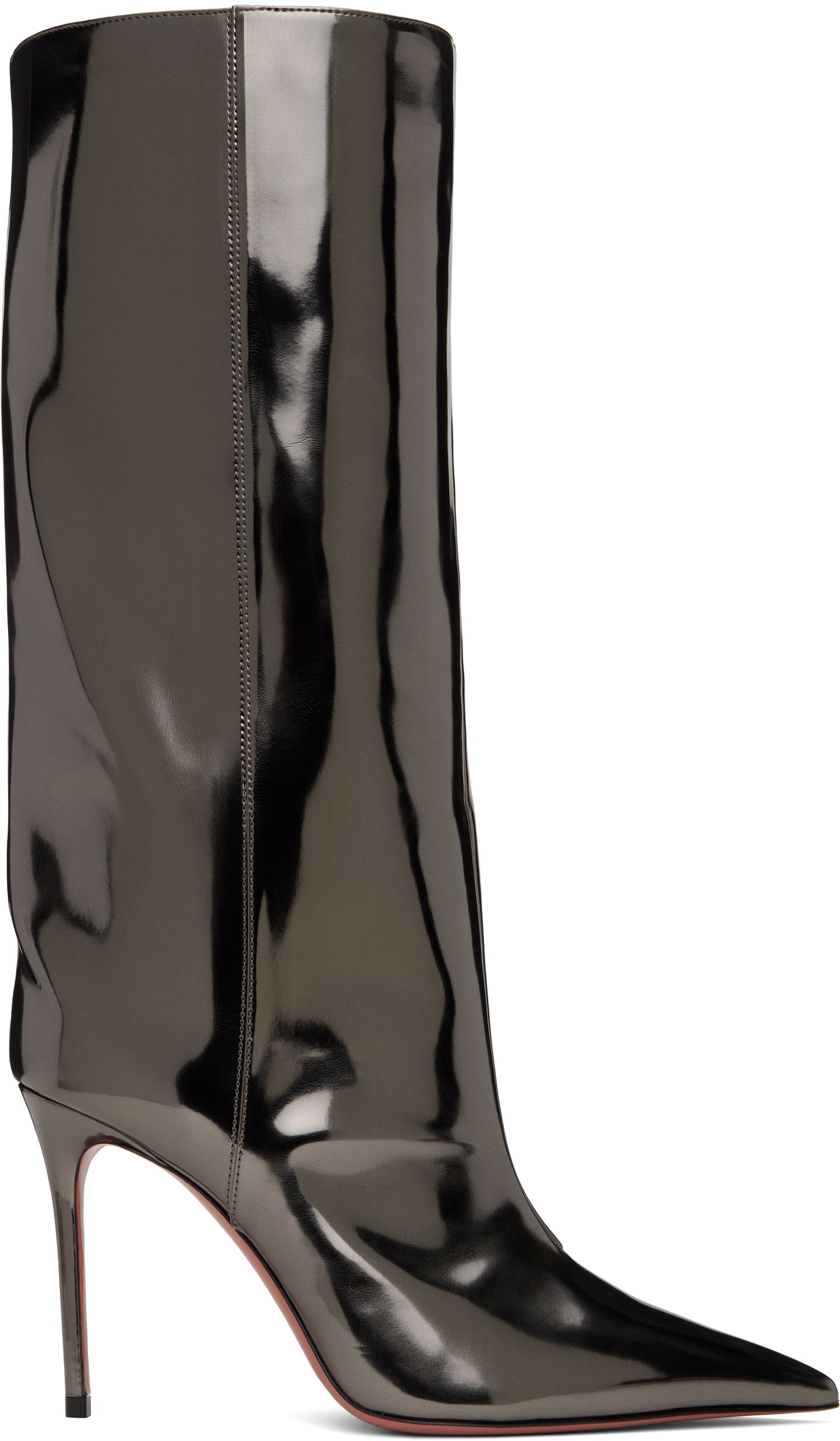 Tenisice i cipele Amina Muaddi Fiona 95 Metallic Leather Tall Boots Crna | FIONA BOOT 95, 0