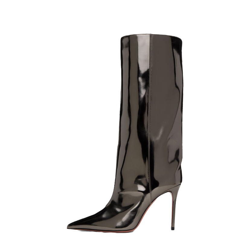 Tenisice i cipele Amina Muaddi Fiona 95 Metallic Leather Tall Boots Crna | FIONA BOOT 95