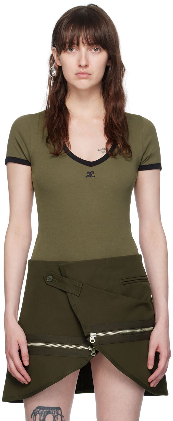 Body Courrèges Courrèges V-Neck Bodysuit Zelena | 224JBD067JS0070