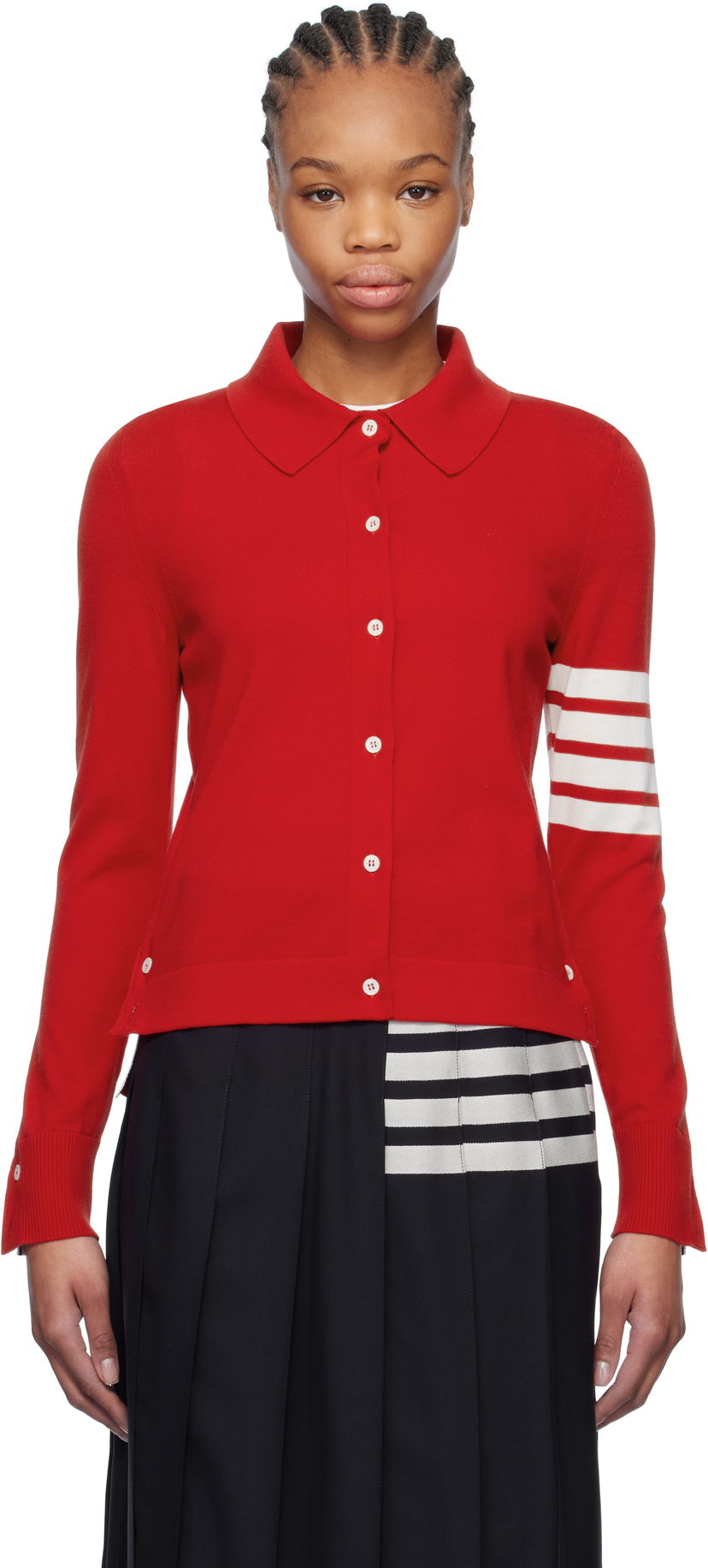 Džemper Thom Browne Thom Browne Cotton 4-Bar Cardigan Crvena | FKL003A-Y3036
