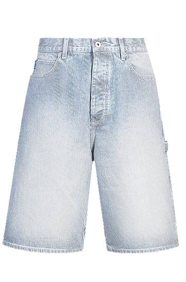 Kratke hlače BOSS Striped Denim Wide-Leg Shorts Plava | 50534609