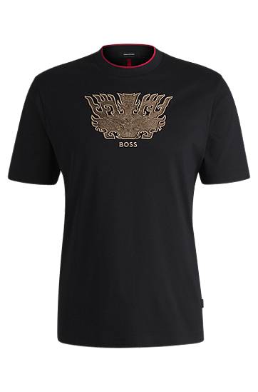 Majica kratkih rukava BOSS BOSS Creation of the Gods T-Shirt with Taotie Embroidery Crna | 50533822