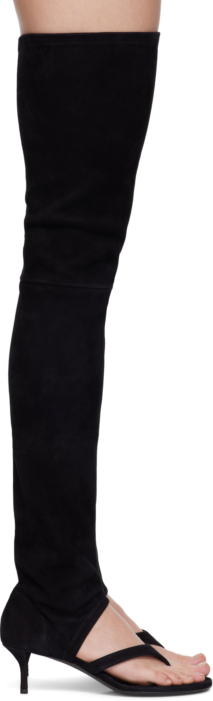 Odjeća Alaïa ALAÏA Stretch Suede Tall Thong Boots Crna | AA3O057CK311