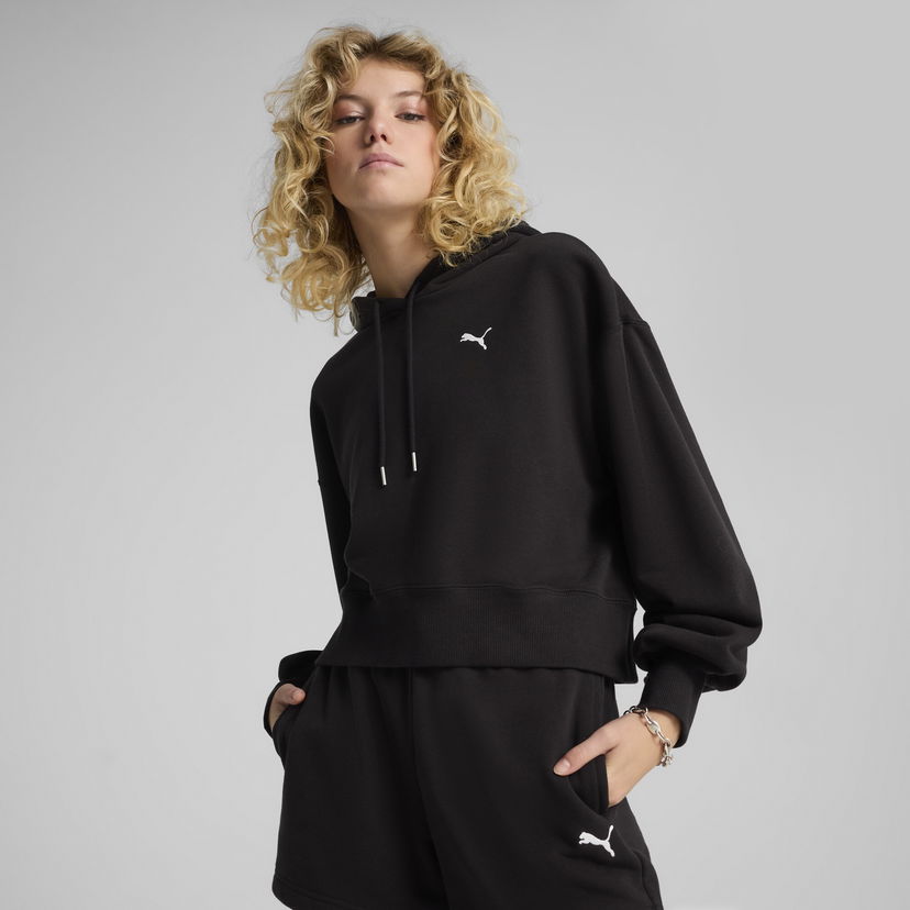 Dukserice Puma WARDROBE ESS Relaxed Cropped Hoodie Crna | 629746_01