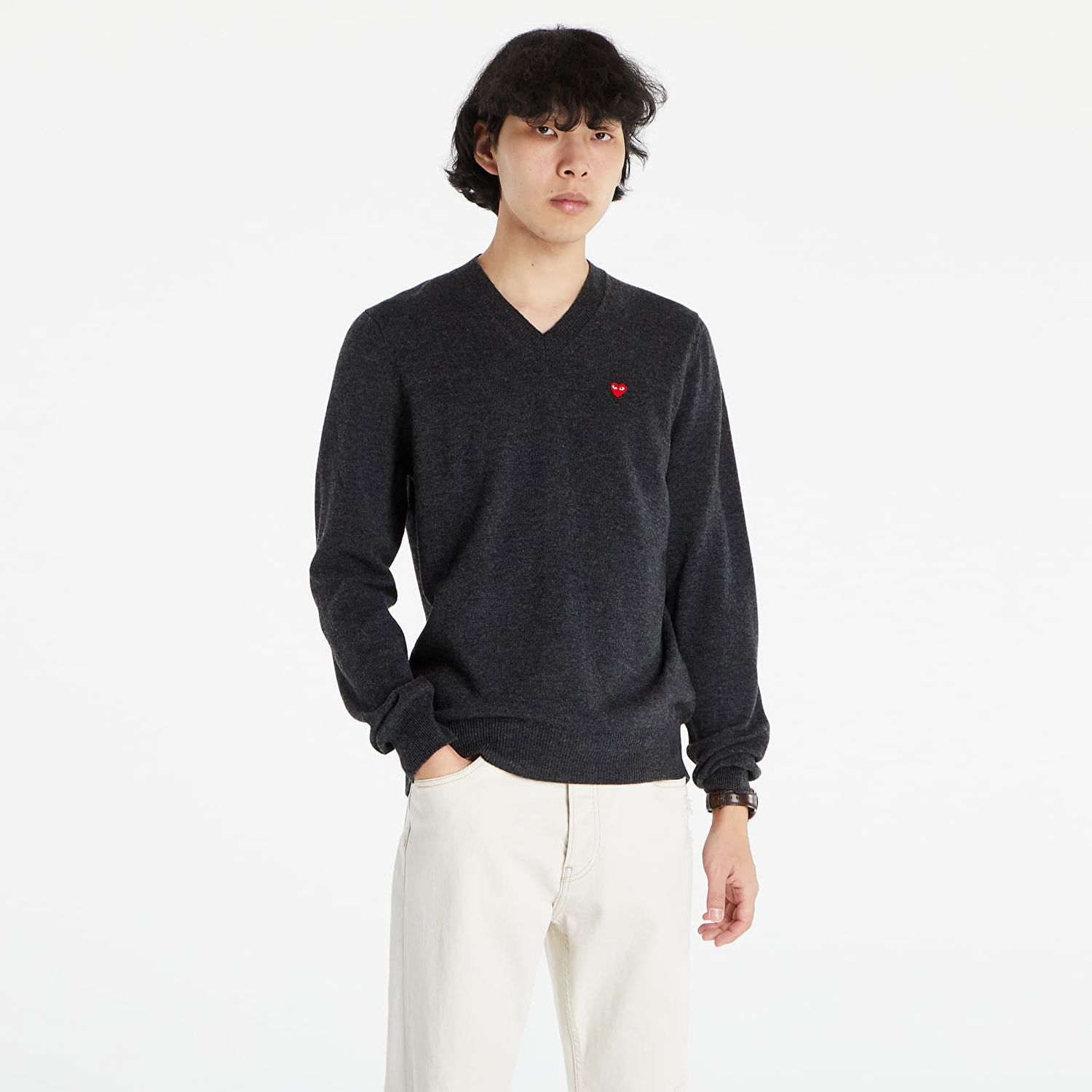 Džemper Comme des Garçons PLAY Pullover Knit Crna | AZN078 Dark Grey Heather, 1