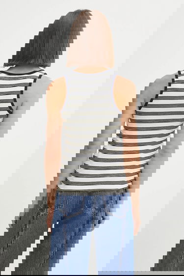 Majica bez rukava GANNI GANNI Women's Striped Soft Cotton Rib Tank Top Bijela | T4144, 2