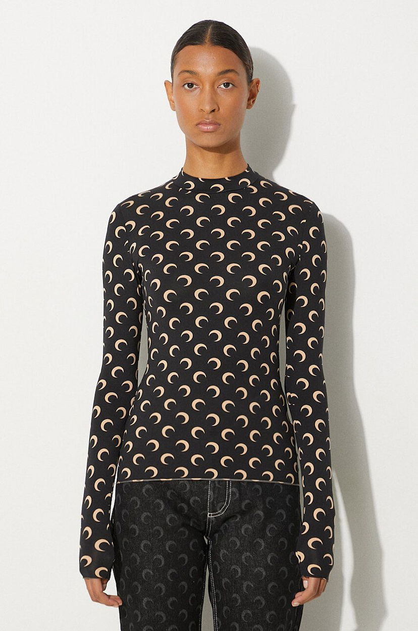 Majica kratkih rukava Marine Serre Long Sleeve T-Shirt Moon Print Crna | WTS005A.CJER0001