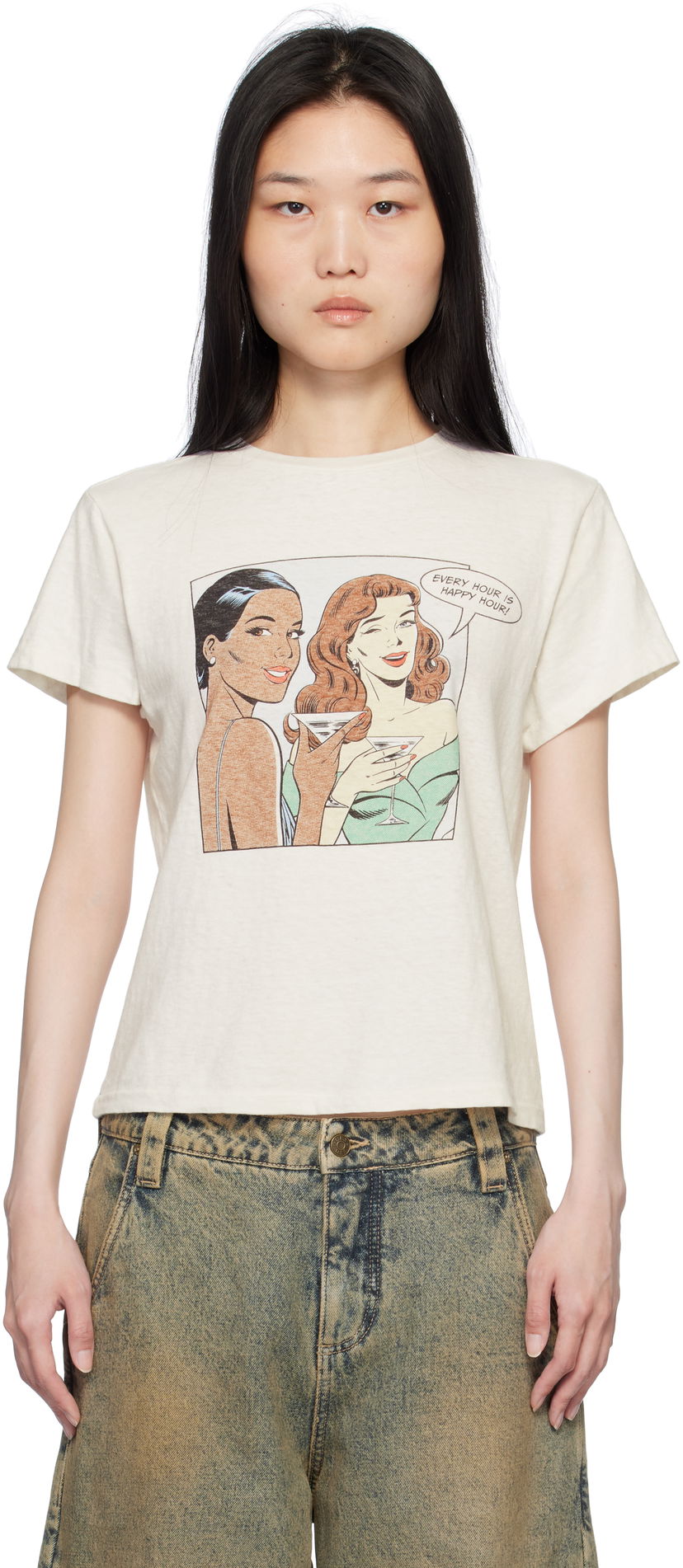 Majica kratkih rukava RE/DONE Classic 'Happy Hour' Graphic Print T-Shirt Bijela | 024-02WCGT315