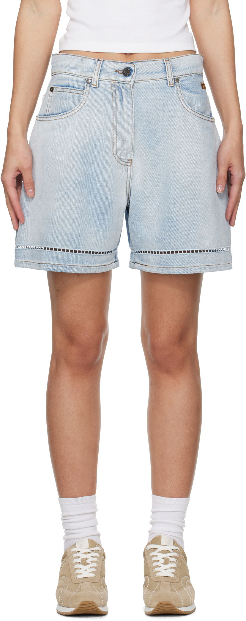 Kratke hlače MSGM MSGM Perforated Light Washed Denim Shorts Plava | 3841MDB230X 257271