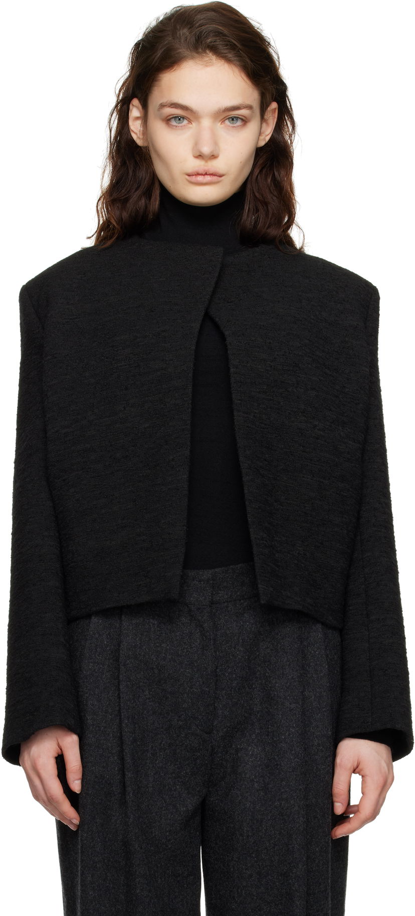 Prsluk TOTEME TOTEME Cropped Bouclé Jacket Crna | 251-WRO4309-FB0271