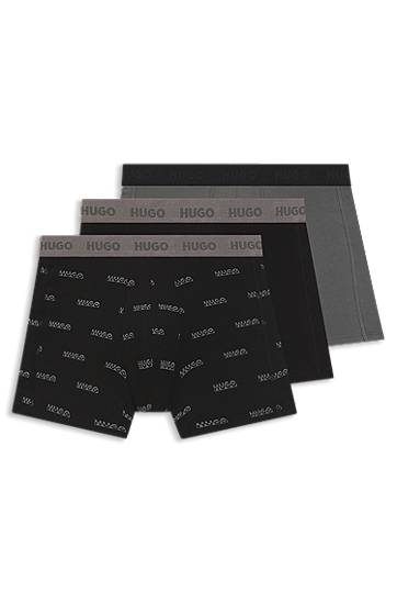 Bokserice BOSS Three-pack of stretch cotton boxer briefs with all-over print Crna | 50549177