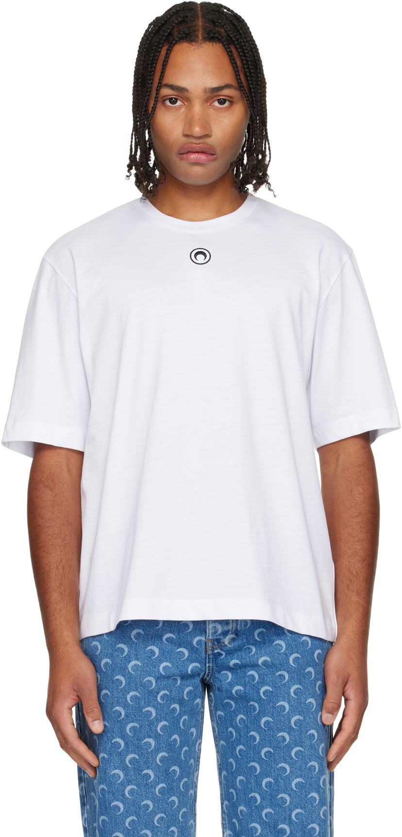 Majica kratkih rukava Marine Serre Moon Logo Jersey Loose Fit Short Sleeve T-Shirt Bijela | MTT077BCJER0009