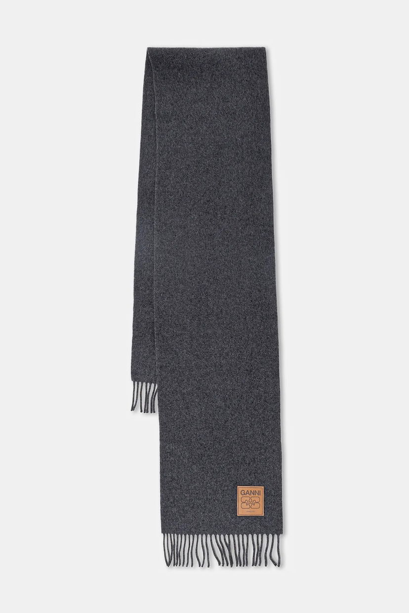 Šal GANNI Smooth Double Face Wool Solid Scarf Siva | A6932