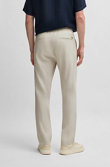 Hlače BOSS Comfort-Stretch Linen-Blend Regular-Fit Trousers Bež | 50536881, 1