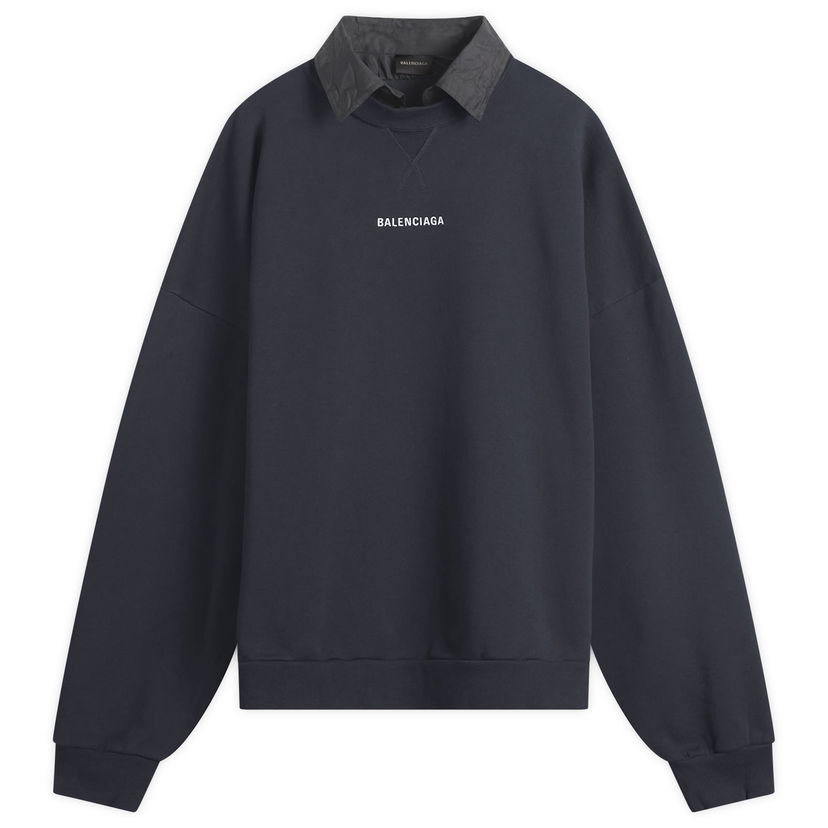 Dukserice Balenciaga Logo Layered Collar Sweatshirt Tamnoplava | 850363-TTVJ2-1569