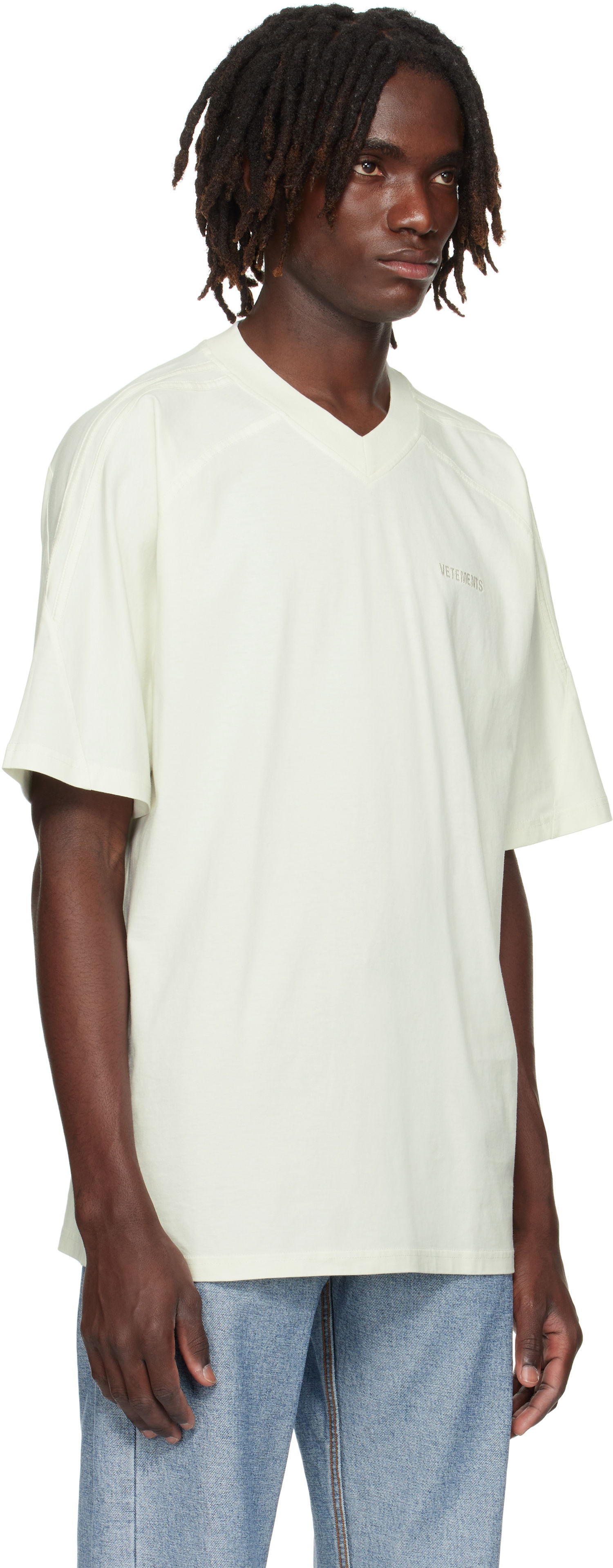 Majica kratkih rukava VETEMENTS Cut-Up V-Neck T-shirt Bijela | UH76TR260I, 1