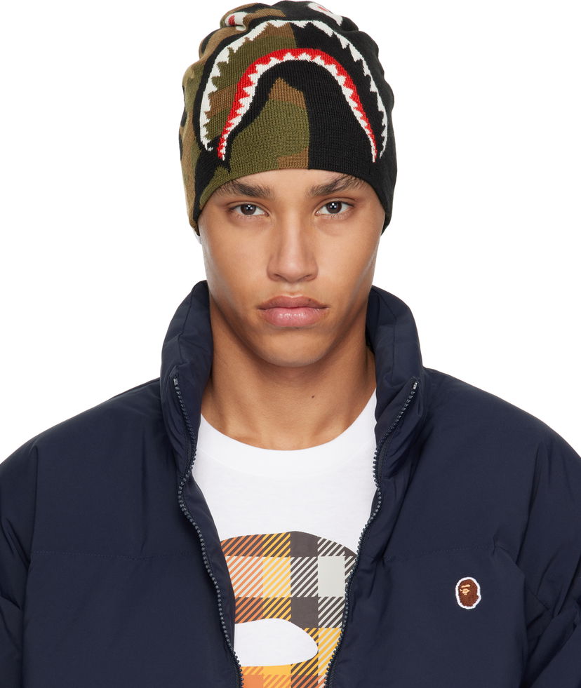 Kapica BAPE A Bathing Ape 1st Camo Shark Knit Beanie Zelena | 001HTK701006M