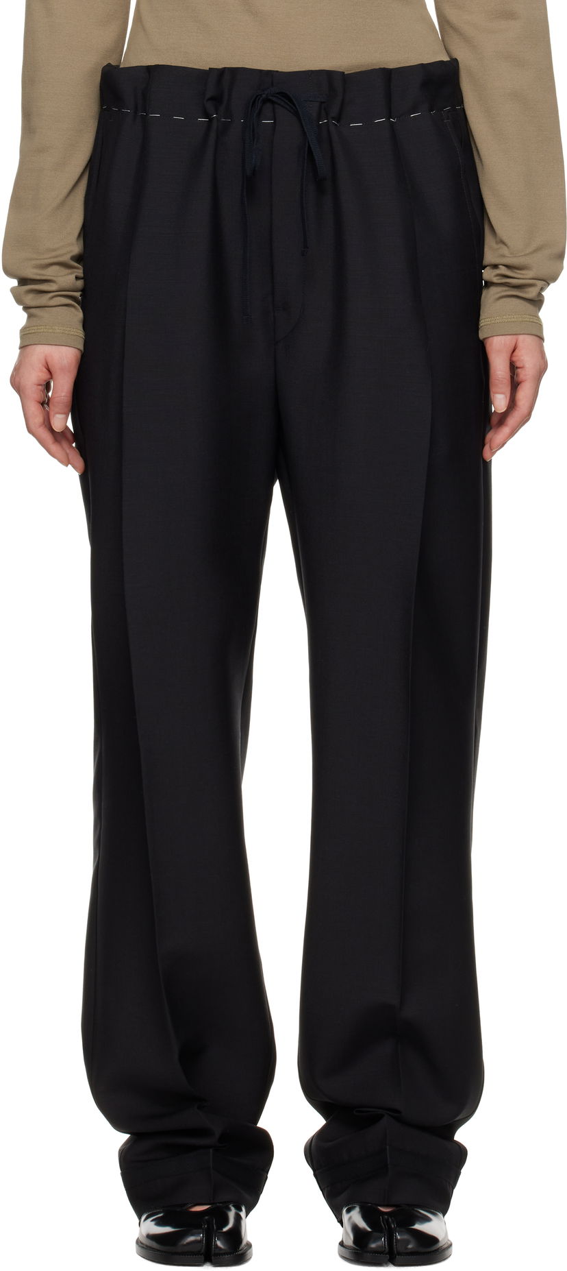 Hlače Maison Margiela Maison Margiela Wool Mohair Drawstring Trousers Crna | S51KA0602 M35301