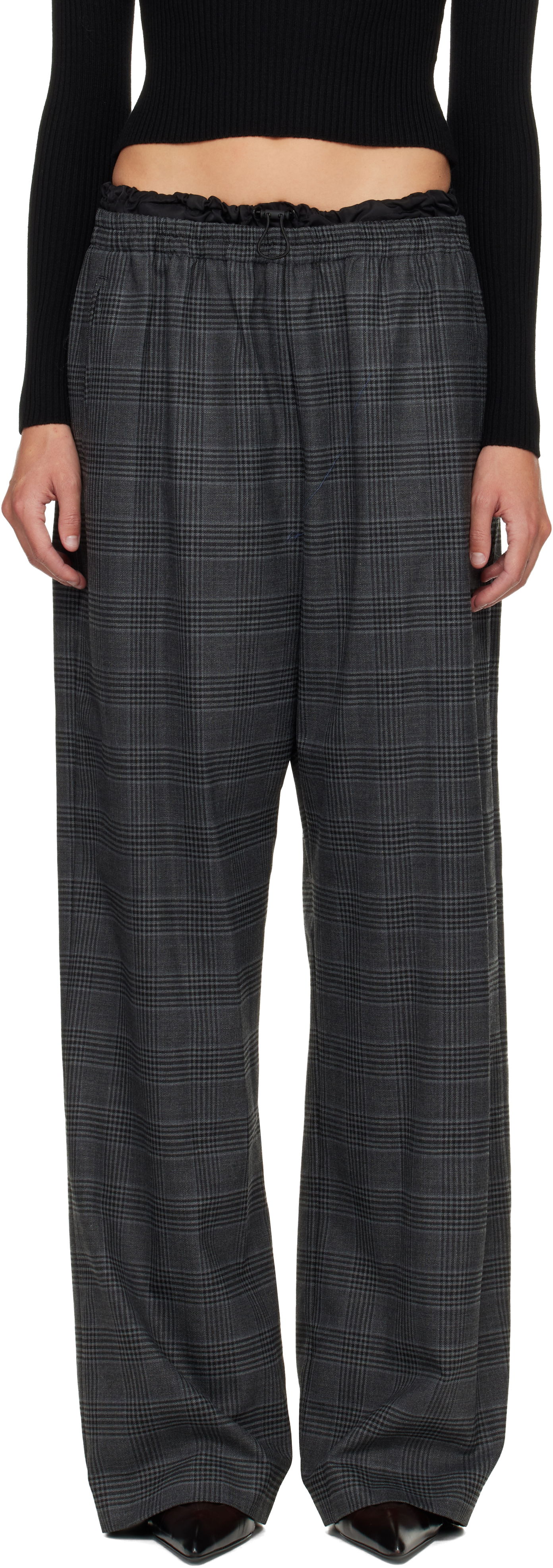 Hlače Diesel Plaid Wide-leg Drawstring Waist P-Yrite Trousers Siva | A18382 0DEBS, 0