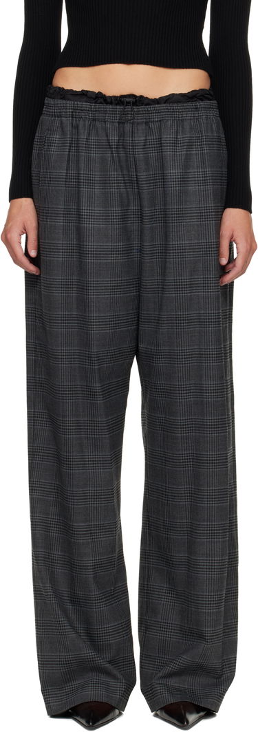 Hlače Diesel Plaid Wide-leg Drawstring Waist P-Yrite Trousers Siva | A18382 0DEBS, 0