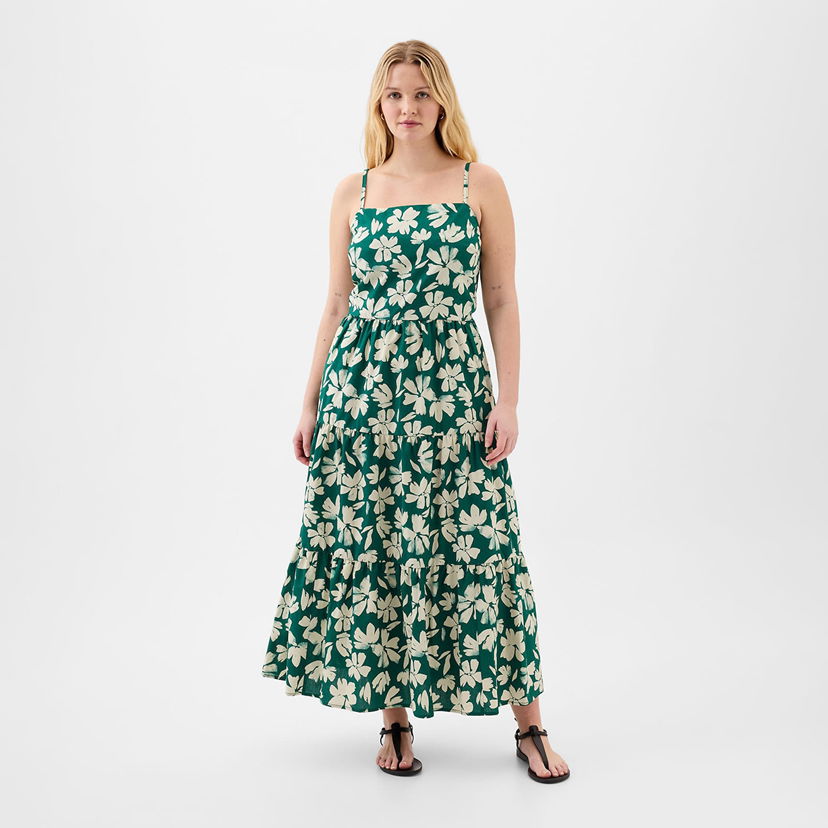 Haljina GAP Dresses Tiered Maxi Dress Green Floral Zelena | 888463-01