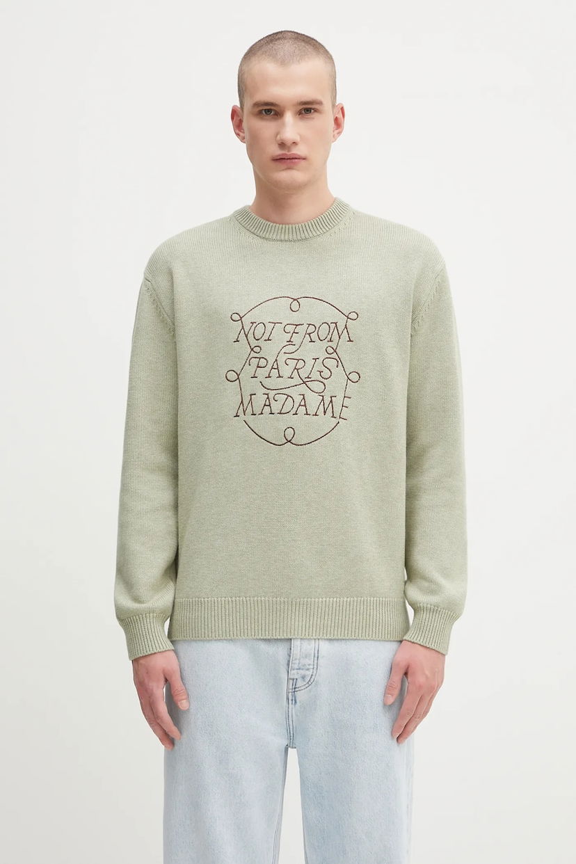 Džemper Drôle de Monsieur Drôle de Monsieur La Maille Slogan Tresses Wool Sweater Zelena | H.PO191.WO023
