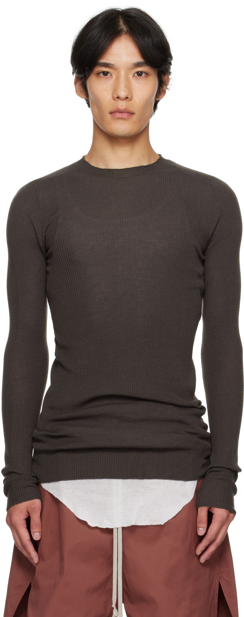 Džemper Rick Owens Rick Owens Concordians Ribbed Sweater Smeđa | RU02E1637 RIBM