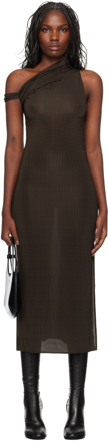 Haljina Courrèges Houndstooth Twist Midi Dress Smeđa | 324JRO450PR0078, 0