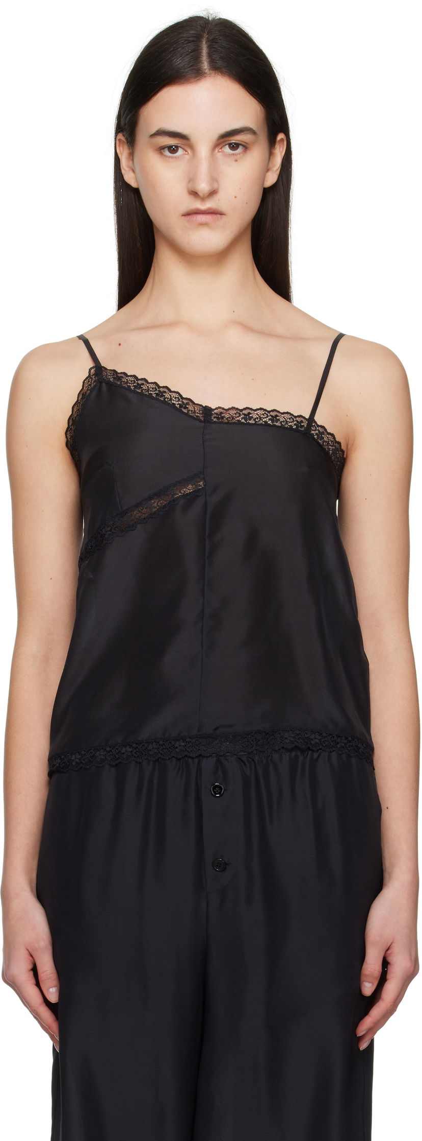 Majica bez rukava Maison Margiela MM6 Maison Margiela Twist Silk Camisole Crna | S52NC0344 M35244