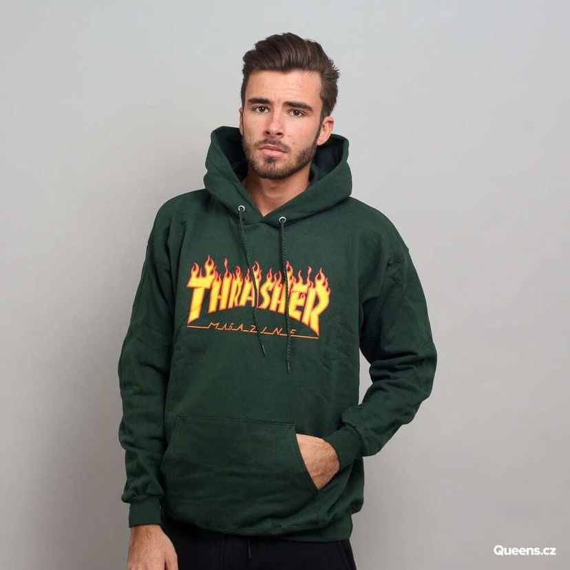 Dukserice Thrasher Thrasher Flame Logo Hoodie Zelena | 144464 Forest Green
