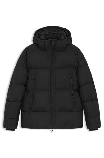 Pernata jakna BOSS Oversized-fit Hooded Puffer Jacket in Crinkle Ripstop Crna | 50543618, 0
