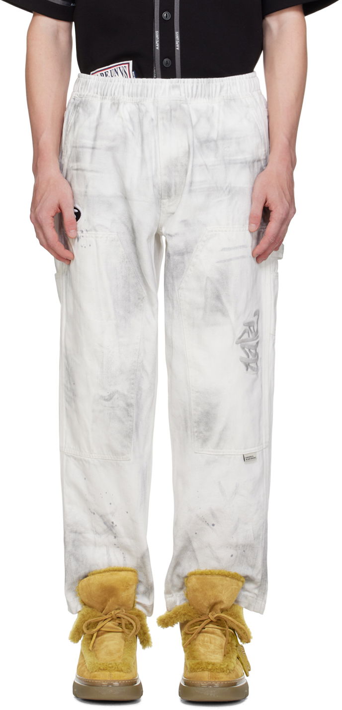 Cargo hlače AAPE by A Bathing Ape AAPE by A Bathing Ape Embroidered-Logo Painter Pants Bijela | AAPPTMA682XAMWHB