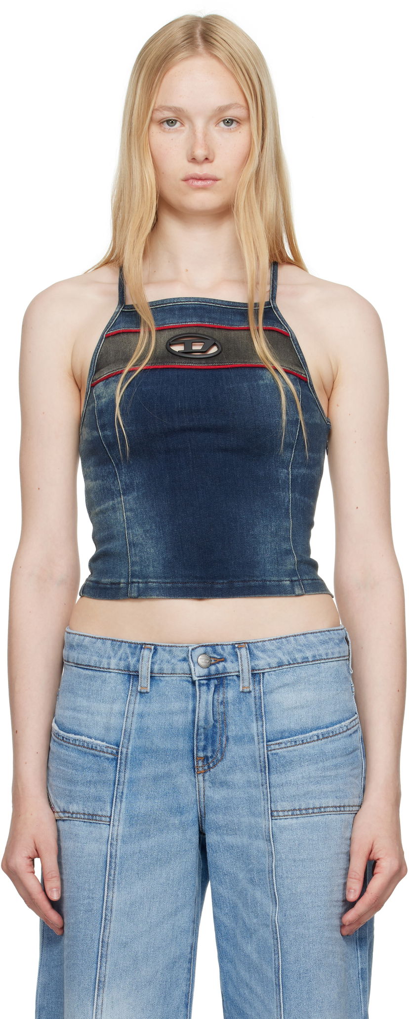 Majica bez rukava Diesel Diesel De-Pilu-S Denim Crop Top Plava | A17349 0ABCZ