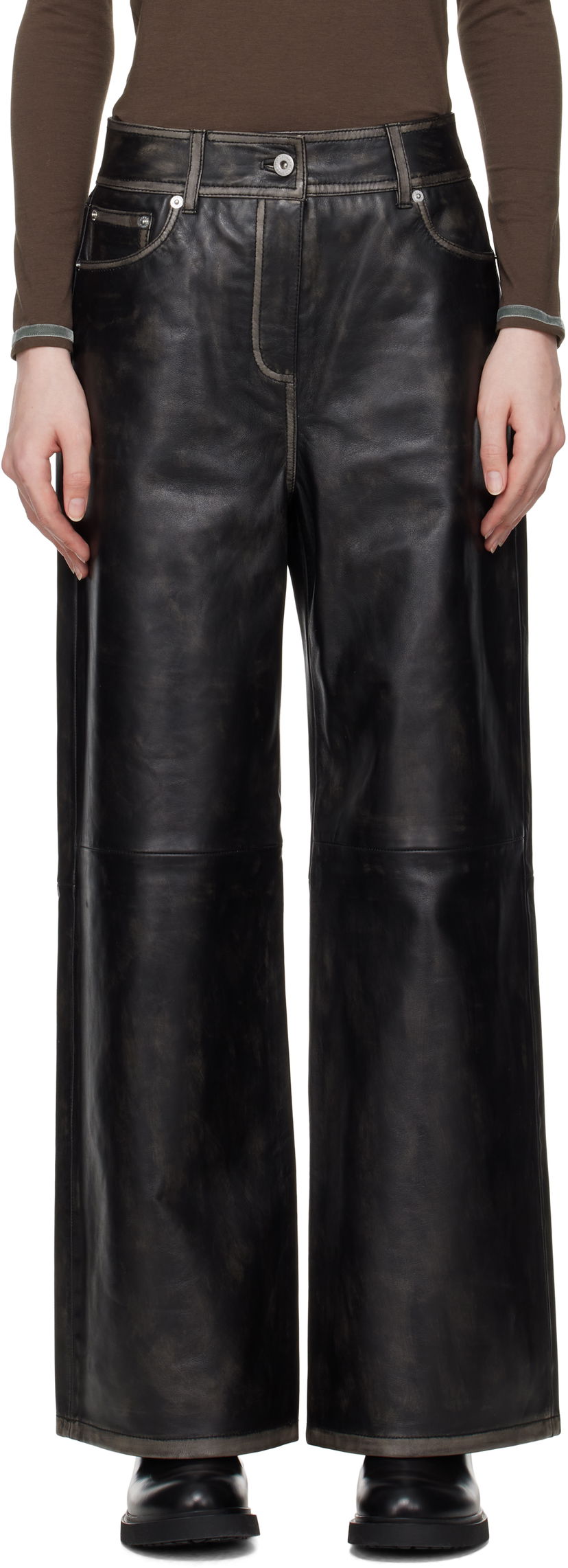 Hlače STAND STUDIO Stand Studio Mylah Wide-Leg Leather Pants Crna | 66393-7830