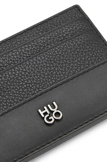 Novčanik BOSS Leather card holder with stacked-logo trim Crna | 50548764, 1