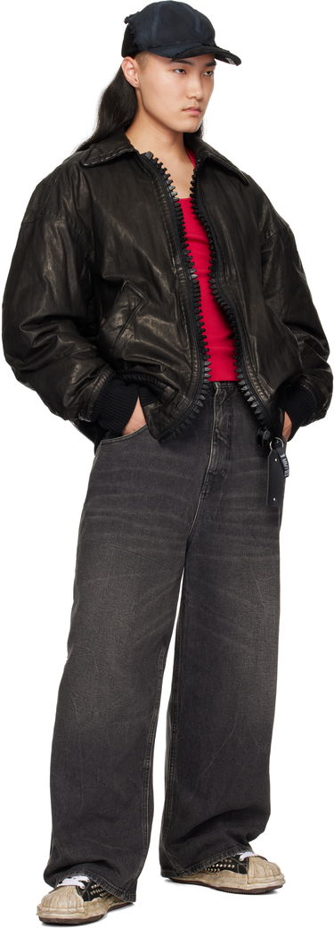 Bomber jakna Maison MIHARA YASUHIRO Backlash Smooth Big Zip Leather Jacket Crna | C13BL003, 3